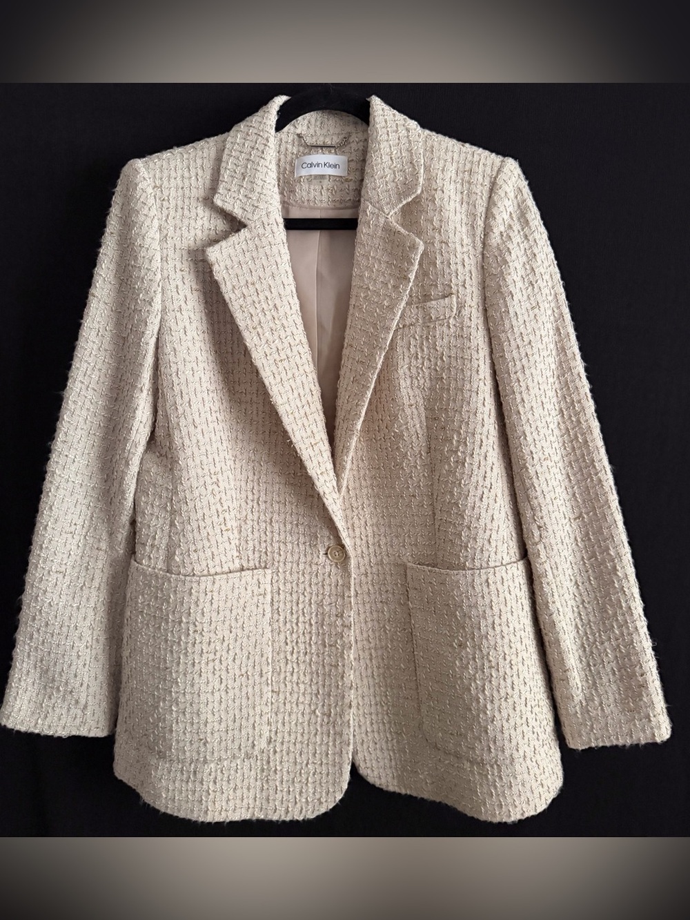 Calvin Klein Patch-Pocket Nomad Multi Tonal Textured Tweed Blazer Sz 14